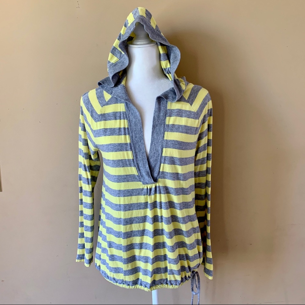 Old Navy Gray and Yellow Striped Long Sleeve Hoodie